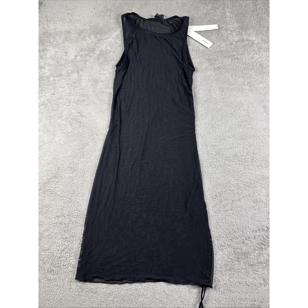Aqua BLACK Mesh Drawstring Mini Dress Swim Cover-Up, Size Extra Small‎ NWT